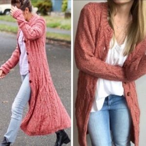 Anthropologie red long knitted cardigan size M